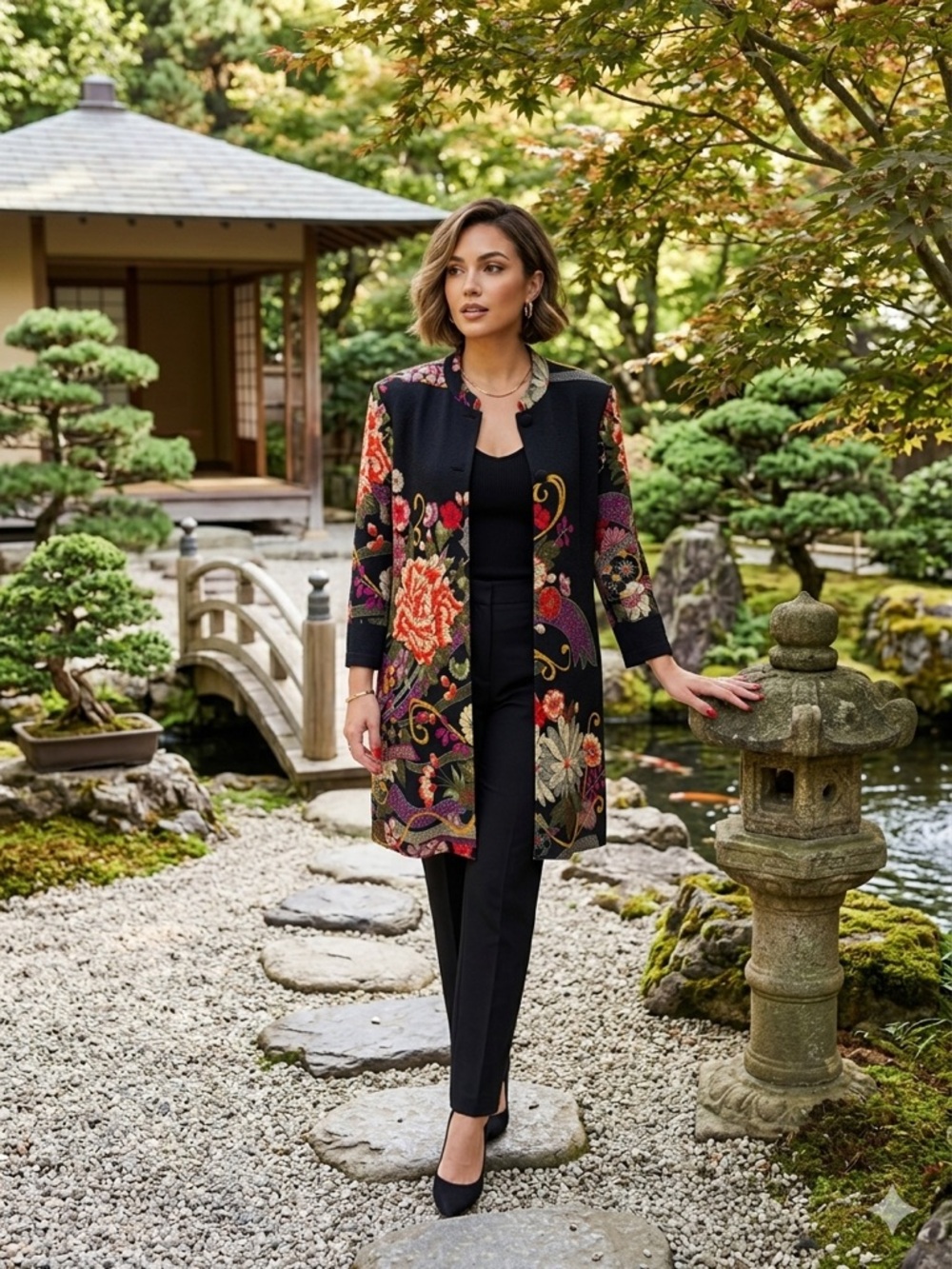 Drapers & Damons Floral Art Jacket Small Black Asian Peony Topper Boho Retro EUC - Picture 10 of 10